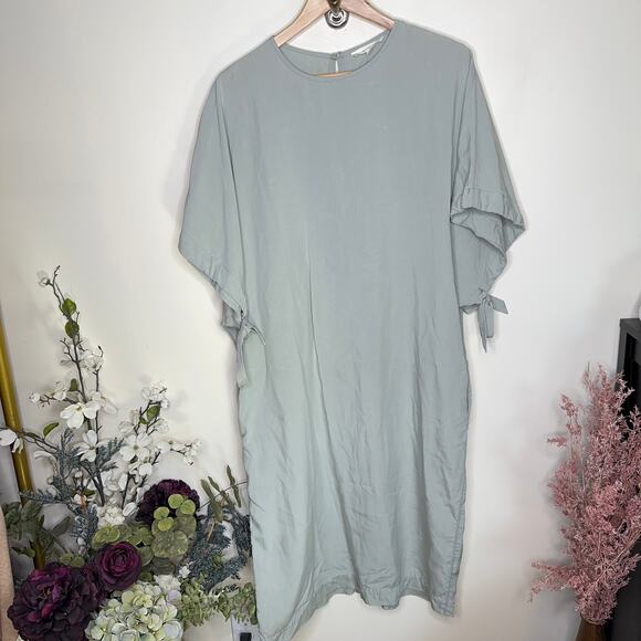 A MENTE Tie Sleeve Tencel Midi Shift Dress Moss Mint {H44} - Picture 4 of 7